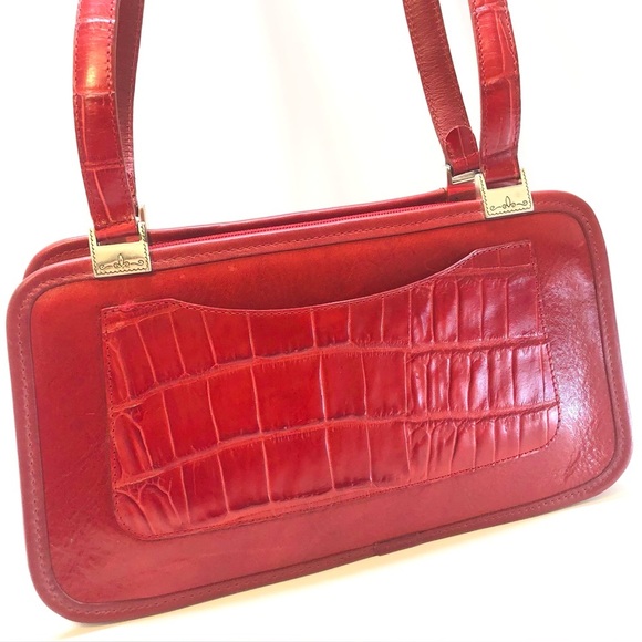 Brighton Red Crocodile-Embossed Shoulder Bag - Picture 1 of 14
